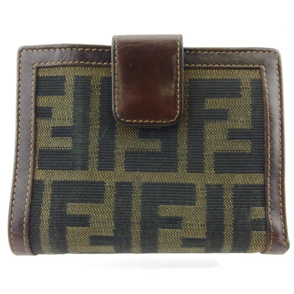 Authentic FENDI W hook purse Zucca beige canvas �~ leather Auth used - Picture 1 of 9